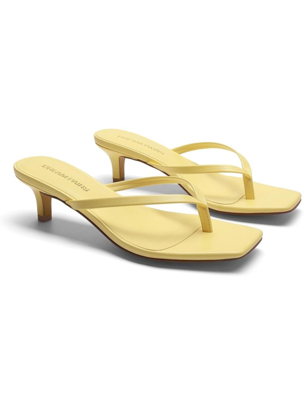Women's Yellow Faux Leather Square Toe Minimalist Flip Flop Kitten Heel Sandal